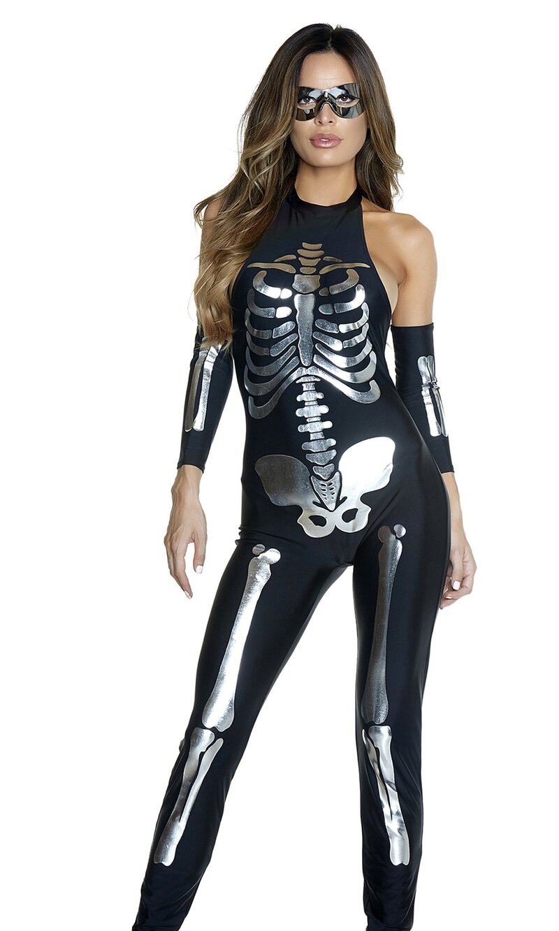 6964 Opulent Outline Sexy Skeleton Costume, Black, M/L